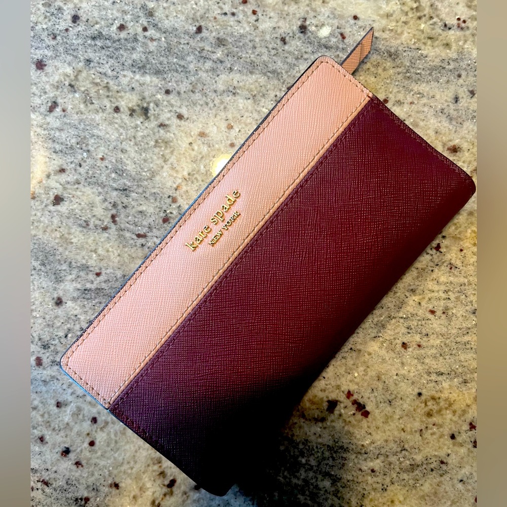 2 tone pink & burgundy Kate Spade wallet with coin pouch